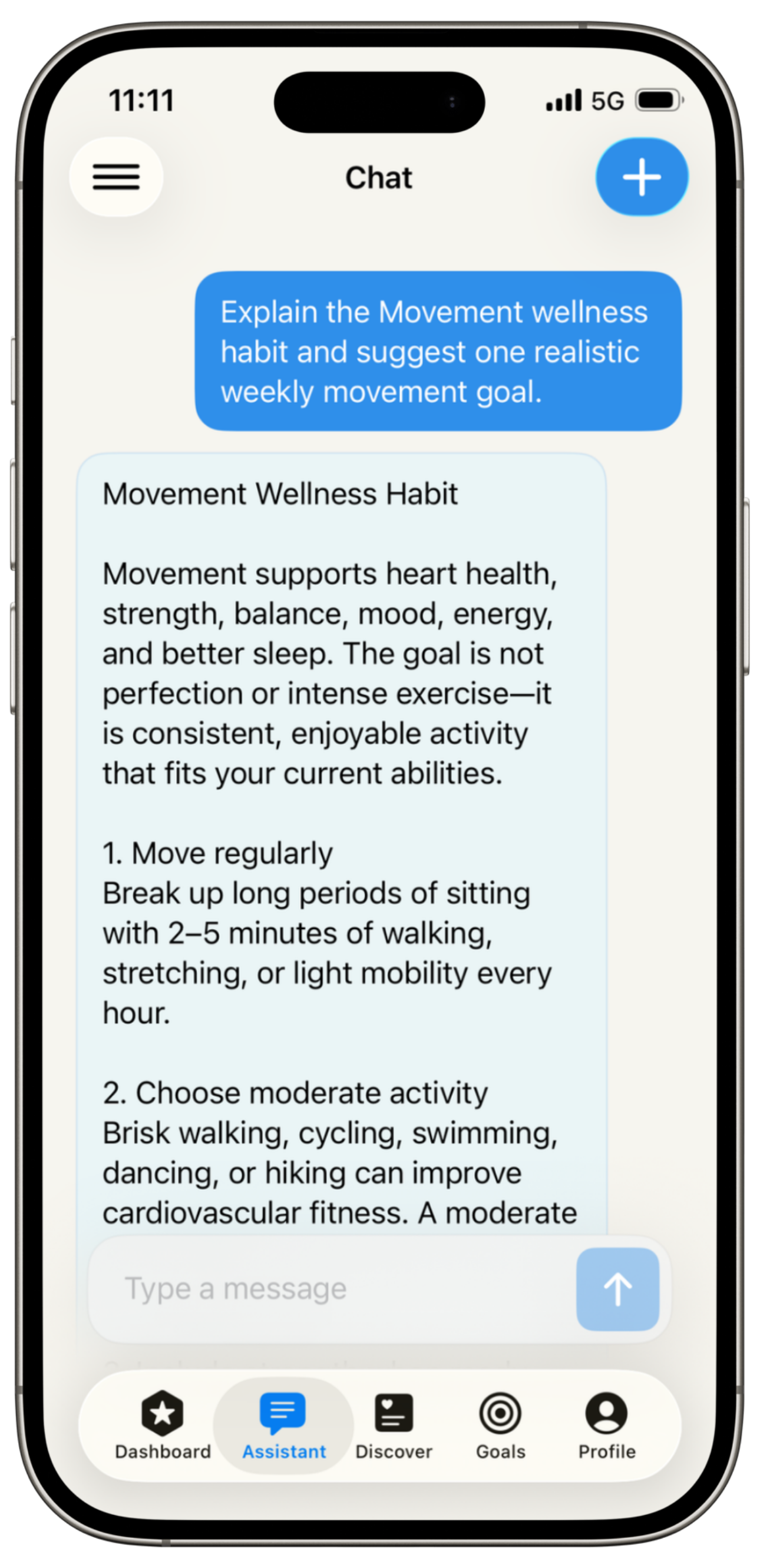 Wellness Guide screen on iPhone